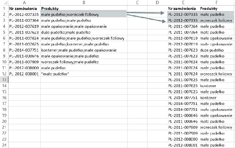 Funkcja Podziel.Tekst w Excelu