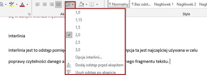 Microsoft Word odstępy