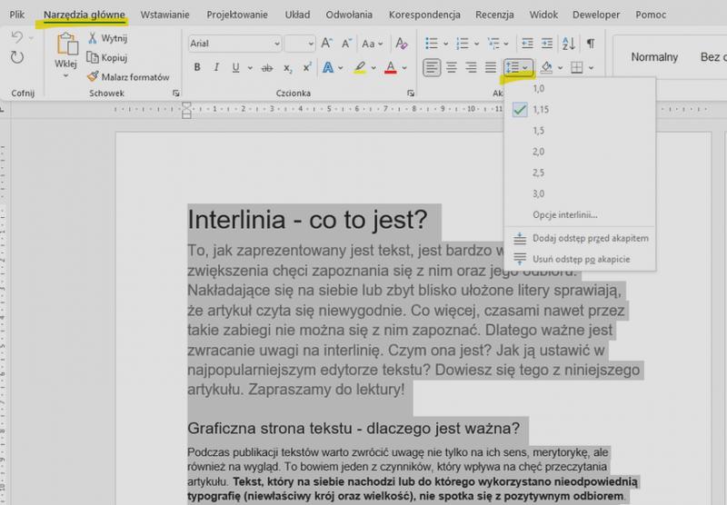 Zmniejszanie odstępów między wierszami